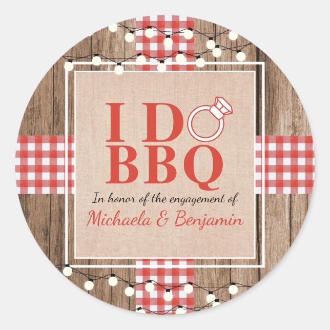Sticker Rond Fête de Fiançailles Rustique BBQ pour Couple (Devant)