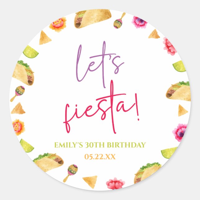 Sticker Rond Fête de Fiesta Taco, fête mexicaine d'anniversaire (Devant)