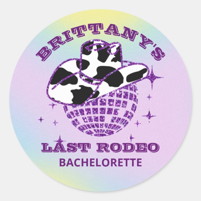 Sticker Rond Fête de Fille Retro Disco Cowgirl Enterrement de V (Devant)