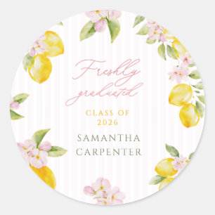 Sticker Rond Fête de fin d'études aux fleurs roses et citron to