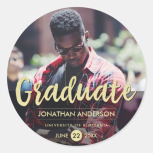 Sticker Rond Fête de graduation Formal Black & Gold   Photo