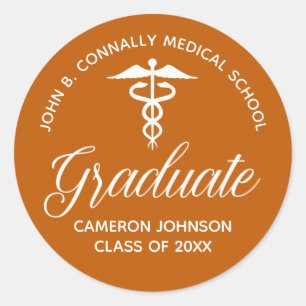 Sticker Rond Fête de graduation Médicale Orange personnalisée
