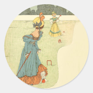Sticker Rond Fête de Jardin Vintage Croquet Mesdames Victorienn