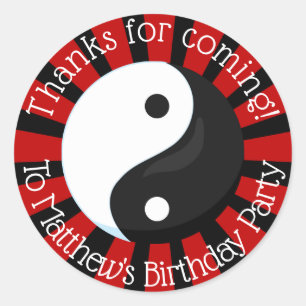 Sticker Rond Fête de karaté rouge Fête d'anniversaire Faveur Cl