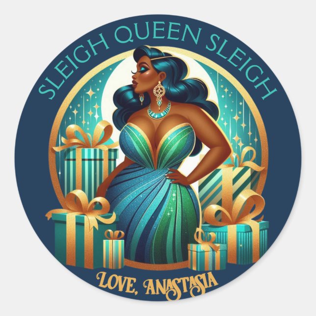 Sticker Rond Fête de la femme noire glamour Noël élégant (Devant)