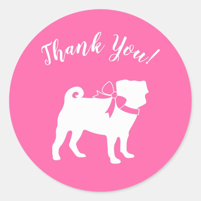 Sticker Rond Fête de la fête du chien Carlin rose (Devant)