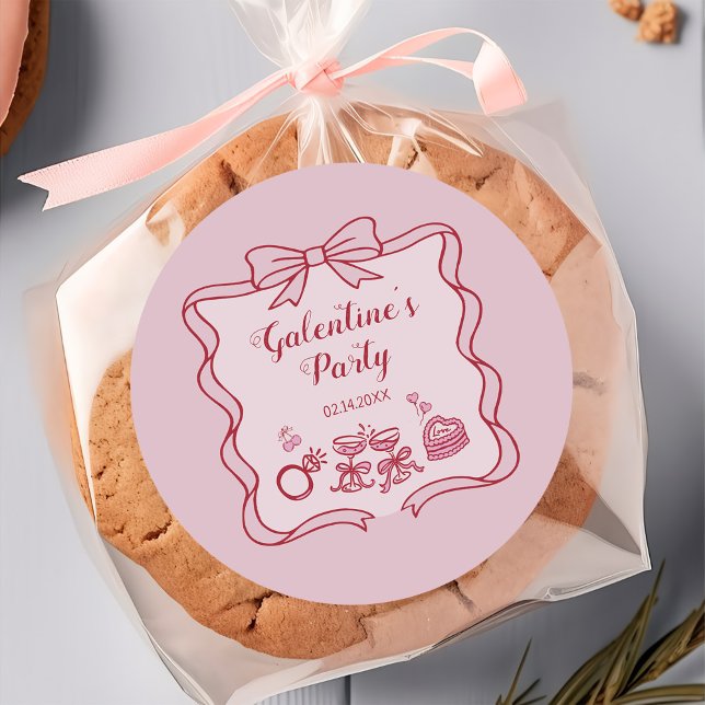 Sticker Rond Fête de la Galentine à l'arc rose rouge (Créateur téléchargé)
