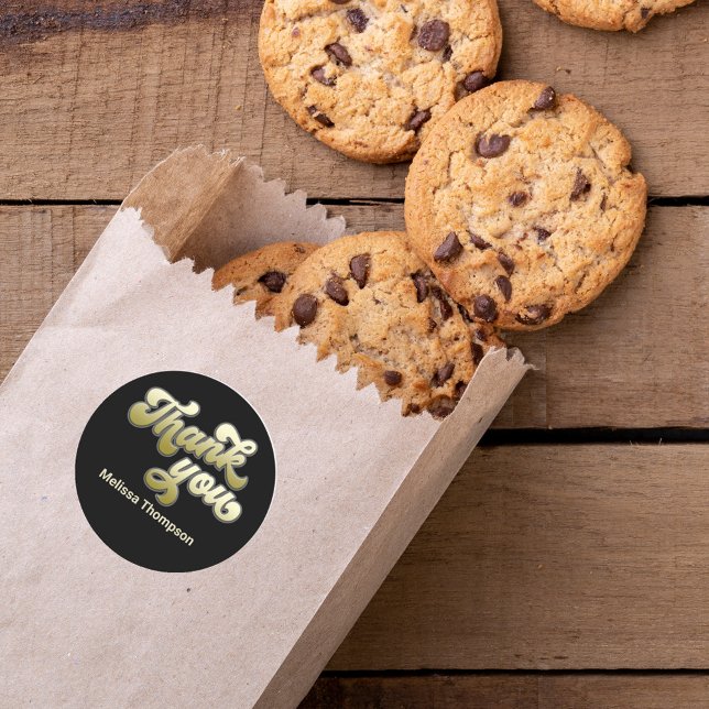 Sticker Rond Fête de la Graduation Favoriser Merci Noir & (Graduate "Grad" typography gift label Thank you sticker. )