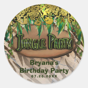Sticker Rond FÊTE DE LA JUNGLE Or Glam Imprimé Animal Personnal