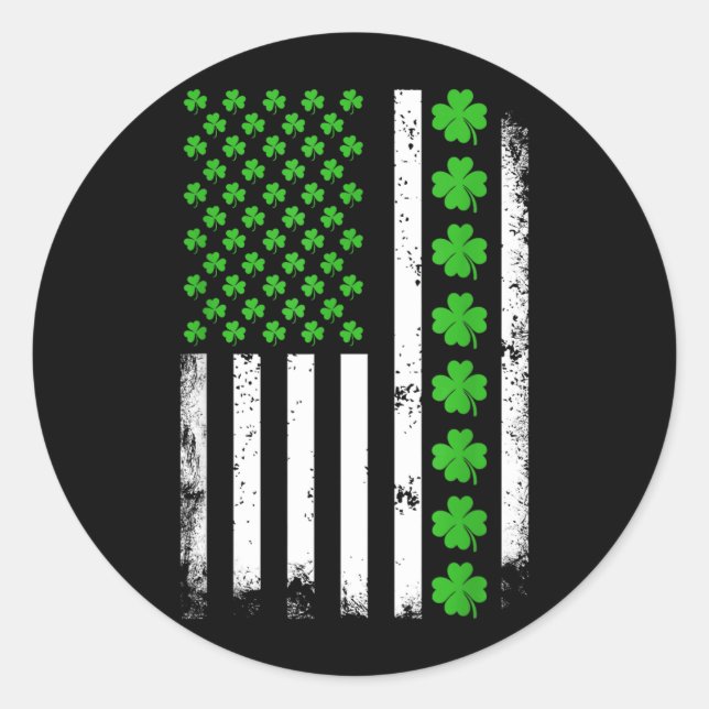 Sticker Rond Fête de la Saint-Patrick Drapeau Américain Trèfle  (Devant)