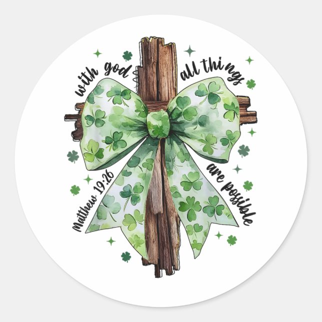 Sticker Rond Fête de la Saint-Patrick Foi chrétienne Trèfle Trè (Devant)