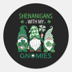 Sticker Rond Fête de la Saint-Patrick Shamrock Chanceux Gnomes 