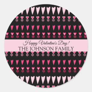 Sticker Rond Fête de la Saint-Valentin Cœurs Fleurs Motif