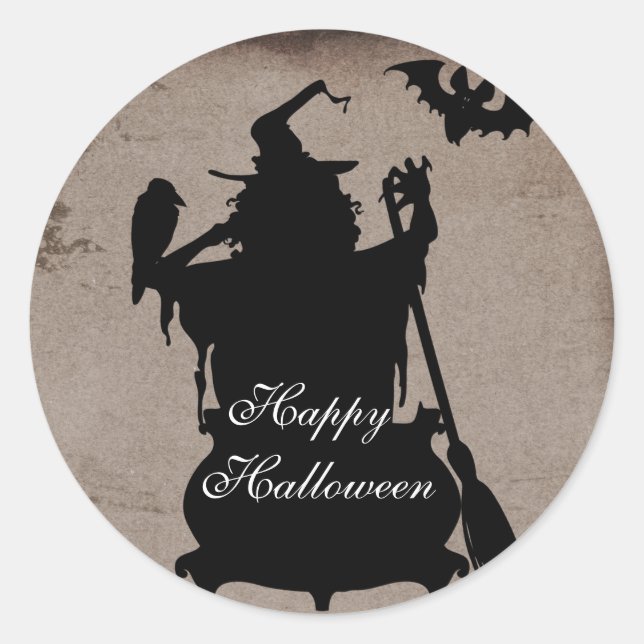 Sticker Rond Fête de la sorcière de la chaudière d'Halloween ru (Devant)