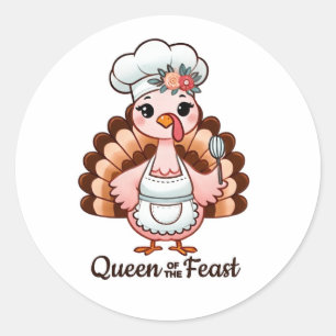Sticker Rond Fête de l'Action de grâce Reine - Turquie mignonne