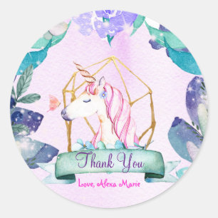 Sticker Rond Fête de licorne magique de fantaisie de forêt ench