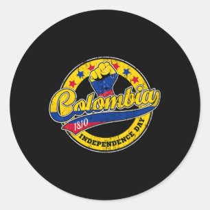 Sticker Rond Fête de l'Indépendance Colombie Drapeau Retro Styl