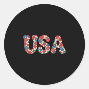 Sticker Rond Fête de l'Indépendance Floral Usa Coquette Bow 4th