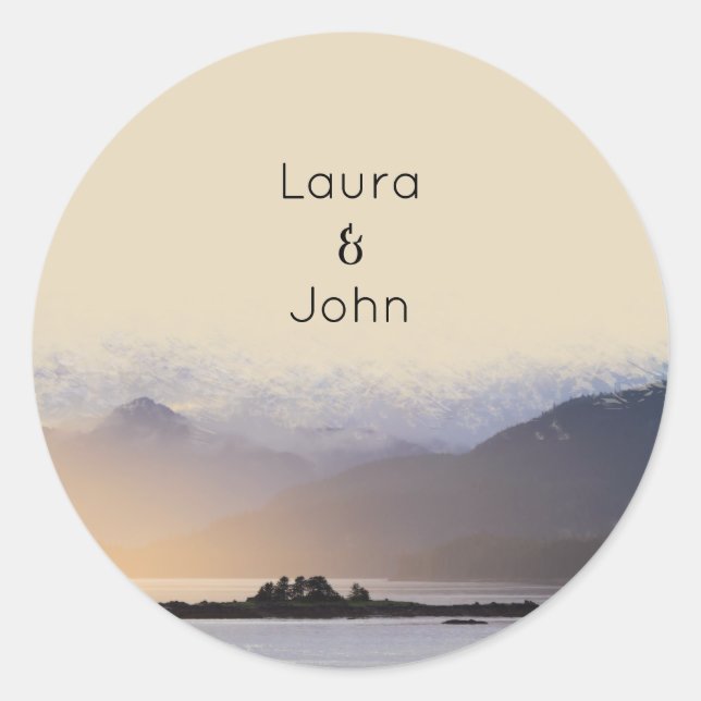 Sticker Rond Fête de mariage à feuillage persistant Mountain Mi (Devant)