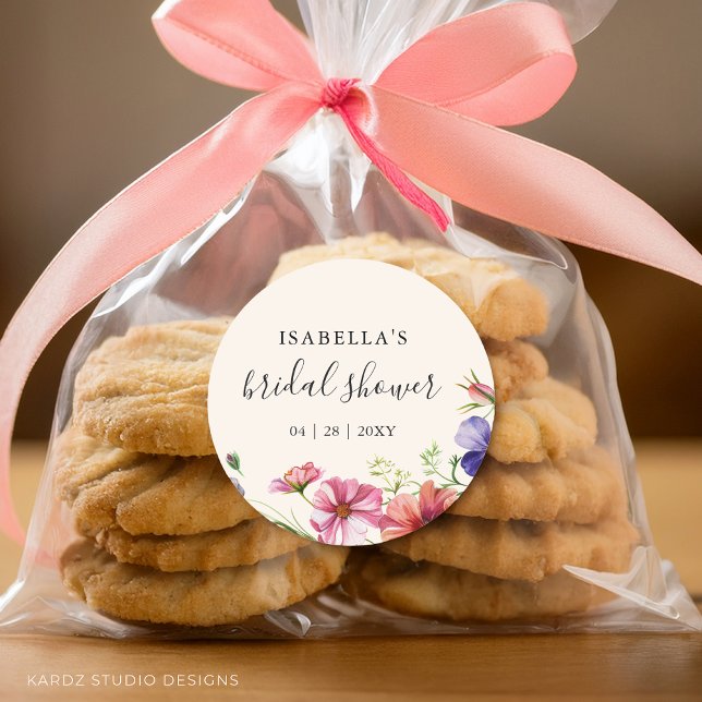 Sticker Rond Fête de mariage aquarelle de fleurs sauvages (Stickers come in 3 and 1.5 inches. Choose size before checkout.)