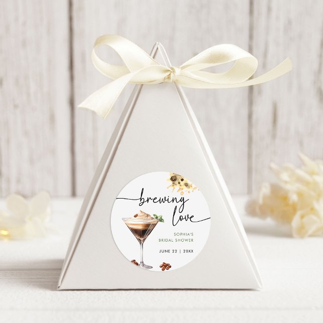 Sticker Rond Fête de Mariage Aquarelle Espresso Martini (Créateur téléchargé)