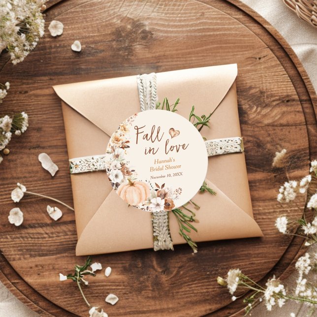 Sticker Rond Fête de mariage automnal Citrouille Tombez amoureu (Créateur téléchargé)