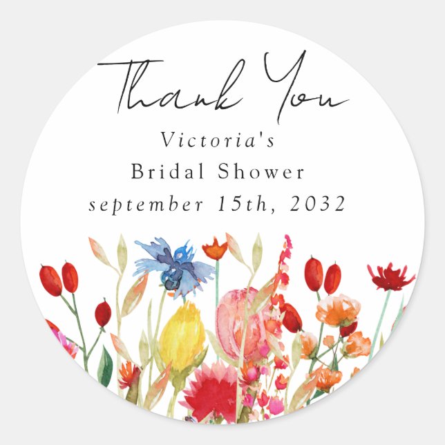 Sticker Rond Fête de Mariage aux Fleurs Aquarelles (Devant)