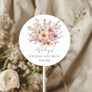 Sticker Rond Fête de mariage avec bouquet de fleurs coloré