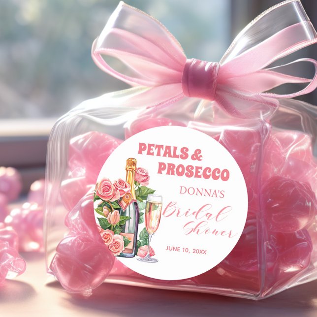 Sticker Rond Fête de mariage avec bouteille de Prosecco et rose (Créateur téléchargé)