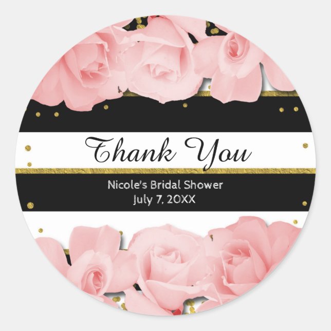 Sticker Rond Fête de mariage avec des roses roses, des rayures  (Devant)