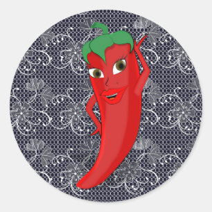 Sticker Rond Fête de mariage avec diva du piment rouge chaud