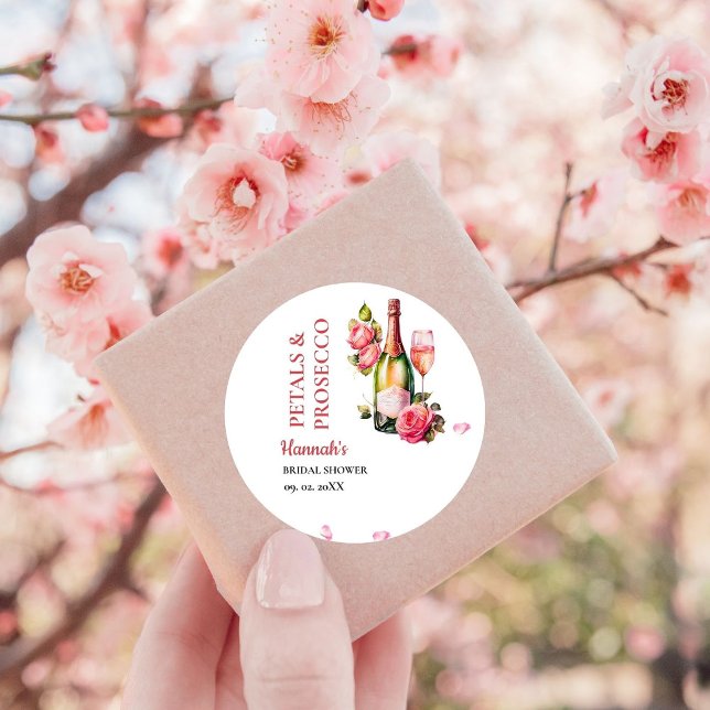 Sticker Rond Fête de Mariage avec Pétale et Prosecco (Créateur téléchargé)