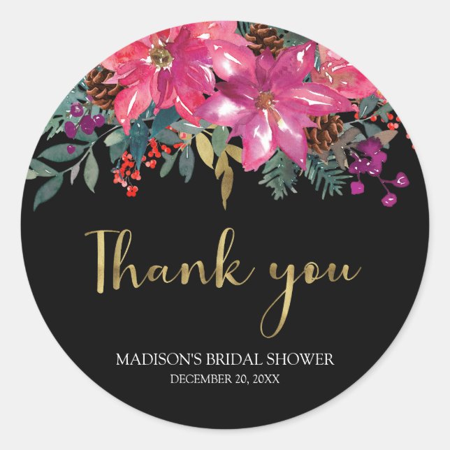 Sticker Rond Fête de mariage avec poinsettia rose (Devant)