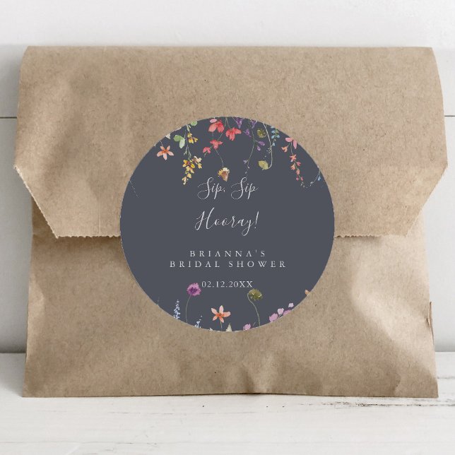 Sticker Rond Fête de mariage Blue Wild Floral Sip Sip Hooray   (Créateur téléchargé)