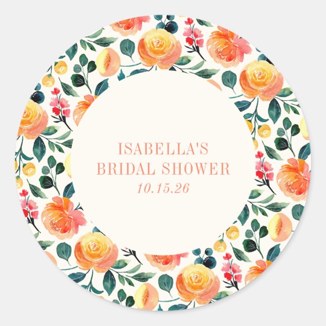 Sticker Rond Fête de mariage champêtre Fleur aquarelle Orange P (Devant)