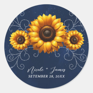 Sticker Rond Fête de mariage champêtre glamour avec tournesols