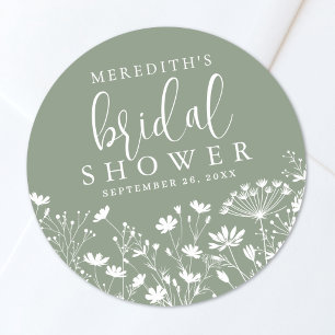 Sticker Rond Fête de mariage champêtre vert sauge avec fleurs s