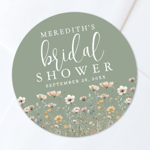 Sticker Rond Fête de mariage champêtre vert sauge avec fleurs s