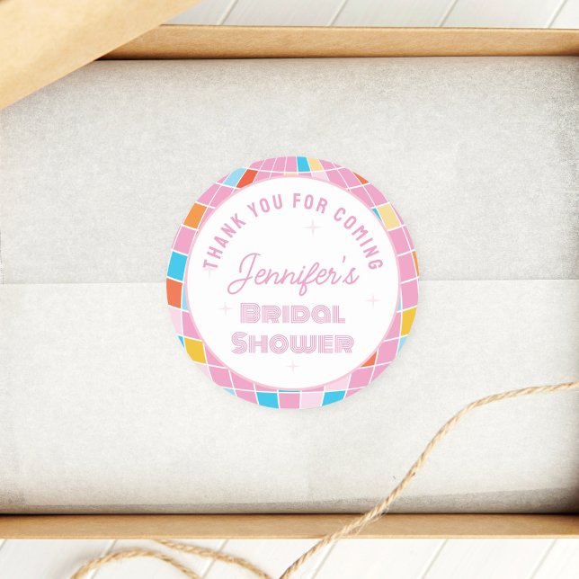 Sticker Rond Fête de Mariage Disco Rose des Années 70 Merci d'ê (Créateur téléchargé)