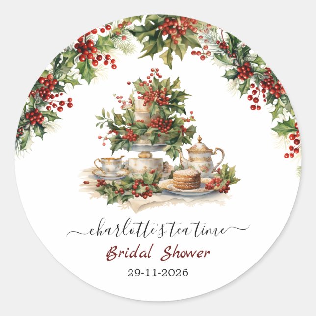 Sticker Rond Fête de mariage élégante de Noël à l'heure du thé (Devant)