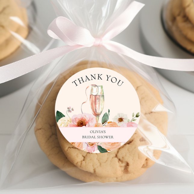 Sticker Rond Fête de mariage en Champagne aux fleurs roses mode (Créateur téléchargé)