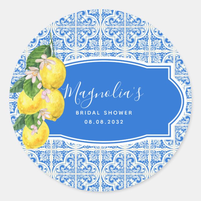 Sticker Rond Fête de mariage en thème de citron méditerranéen (Devant)