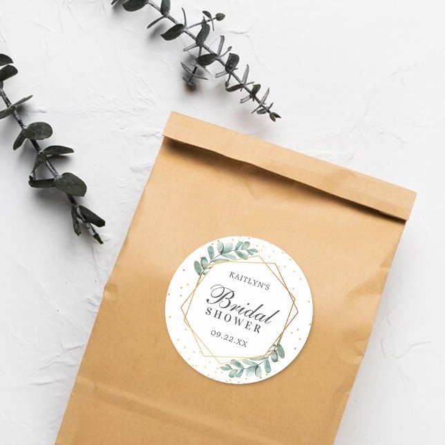 Sticker Rond Fête de Mariage Eucalyptus Géométrique avec Feuill (Créateur téléchargé)