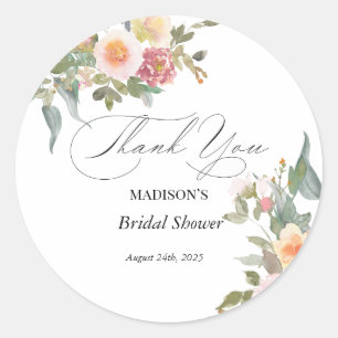 Sticker Rond Fête de mariage Floral Aquarelle Rose Vert