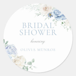 Sticker Rond Fête de mariage floral blanc et bleu botanique
