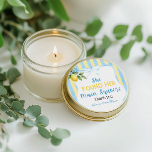 Sticker Rond Fête de mariage Floral Bleu Rayure Main Squeeze