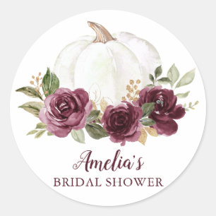 Sticker Rond Fête de mariage Floral Burgundy Citrouille
