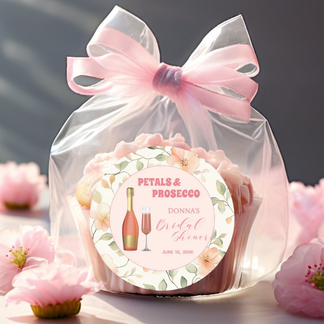 Sticker Rond Fête de mariage floral Gold Petals et Prosecco (Créateur téléchargé)