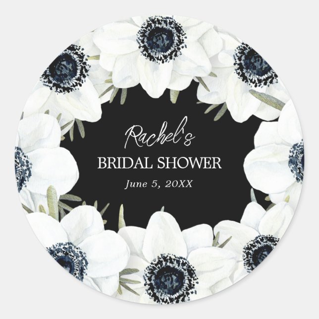 Sticker Rond Fête de mariage floral noir et blanc (Devant)