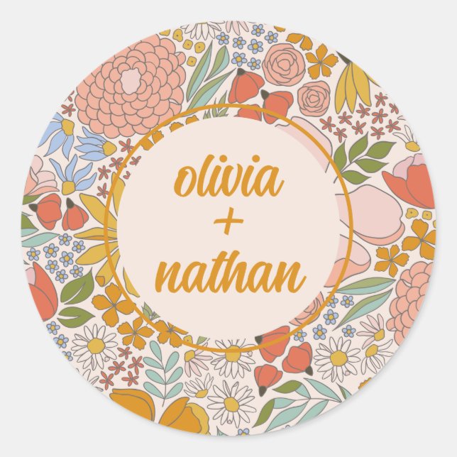 Sticker Rond Fête de mariage floral personnalisée  (Devant)